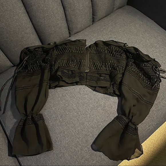 Bardot off shoulder black lace crop top summer coastal boho top - Picture 3 of 5